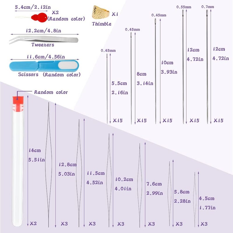 kdafio 100 Pcs Beading Needles Set,75 Pcs Long Straight Beading Thread Needles 18 Pcs Big Eye Beading Needles with Threader, Needle Bottle, Yarn Scissors,Tweezers for Bracelets and Jewelry Making - Image 2